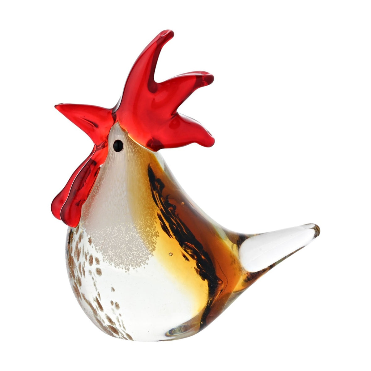 Cockerel Glass Figurine with Red Comb and Wattle - Orange