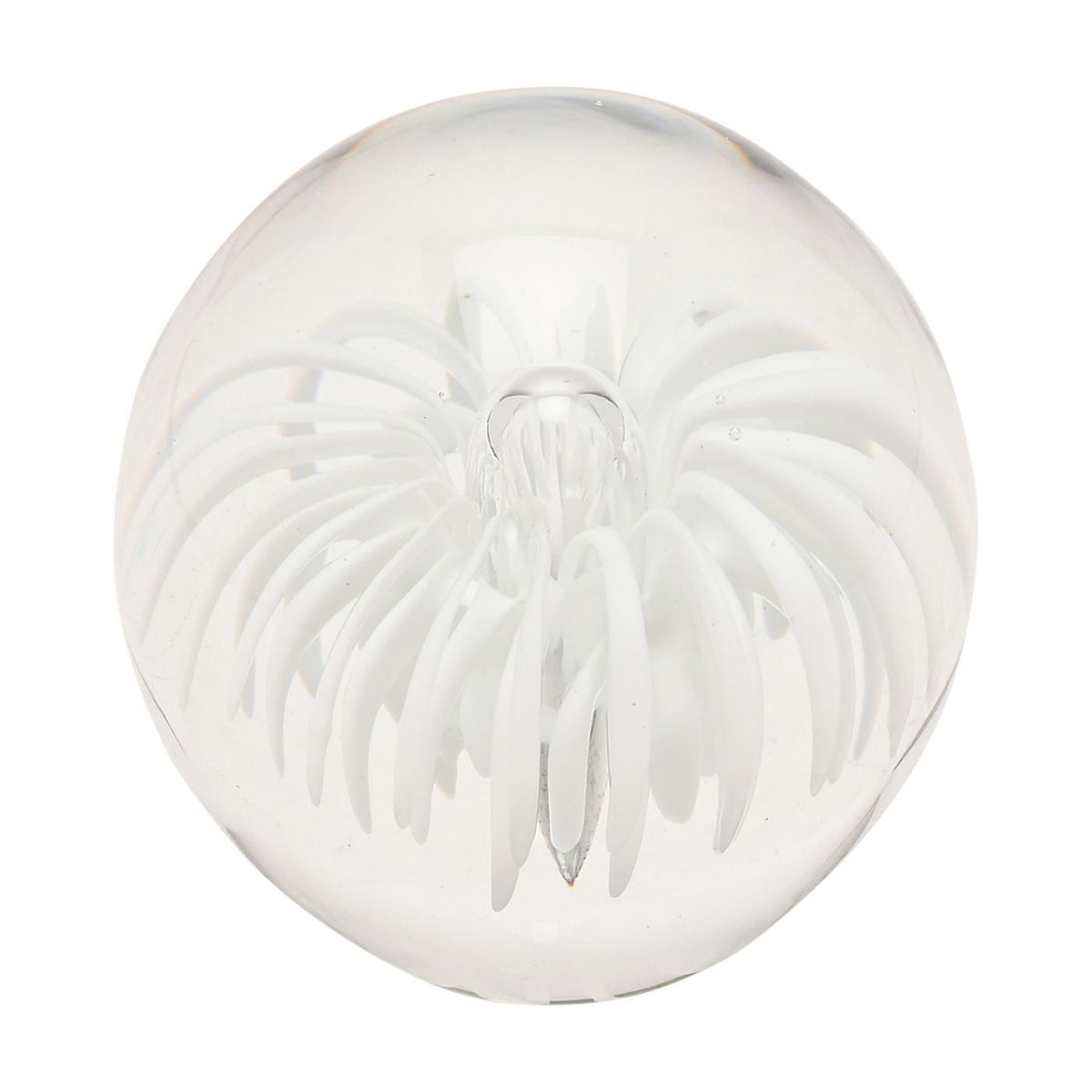 Round Burst Flower Glass Paperweight - Clear & White
