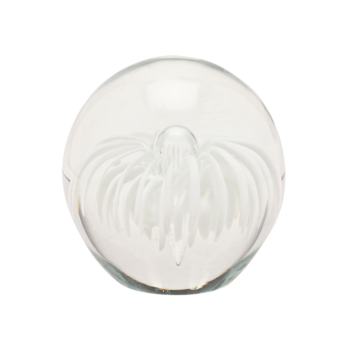 Round Burst Flower Glass Paperweight - Clear & White