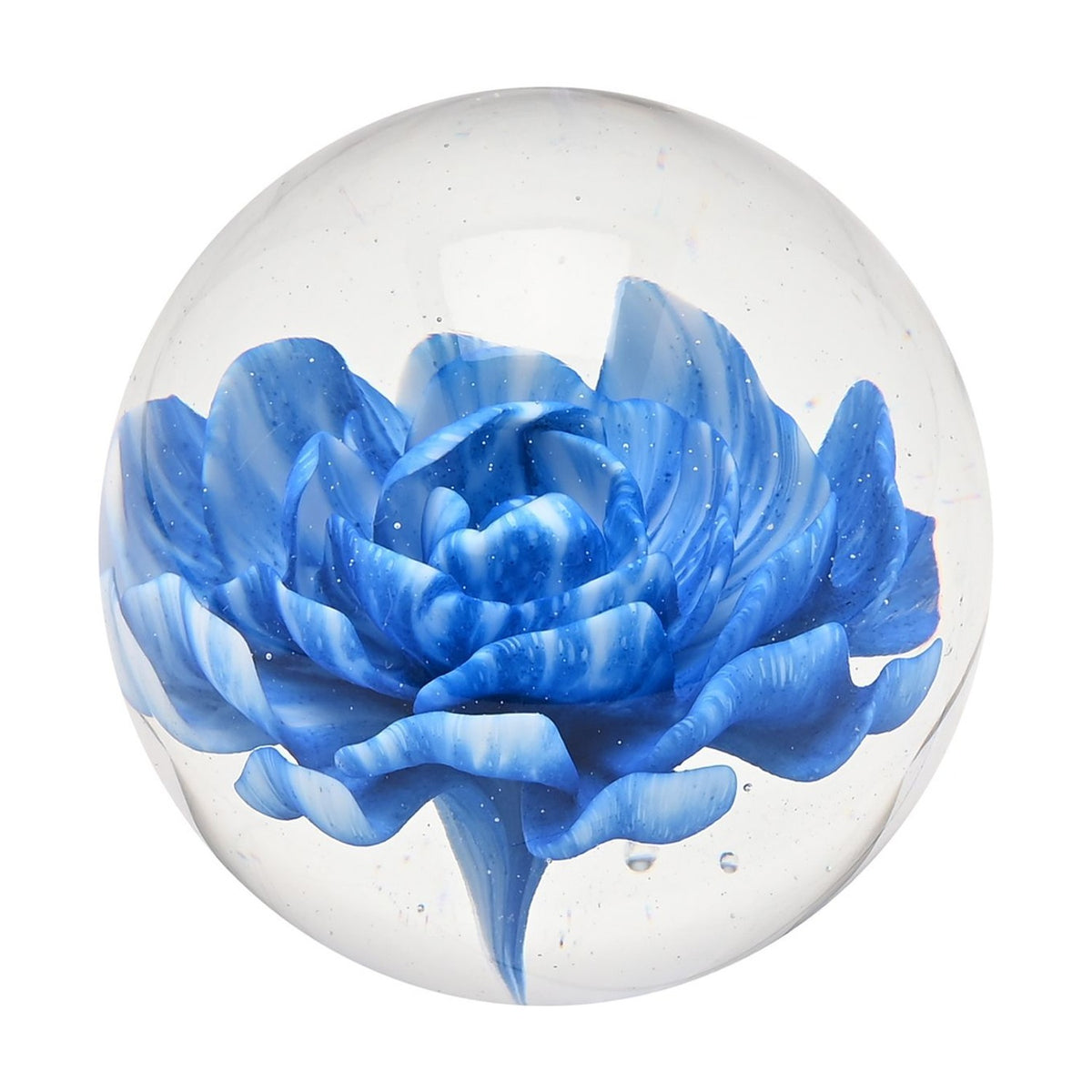 Flower Glass Sphere Paperweight - Clear & Blue