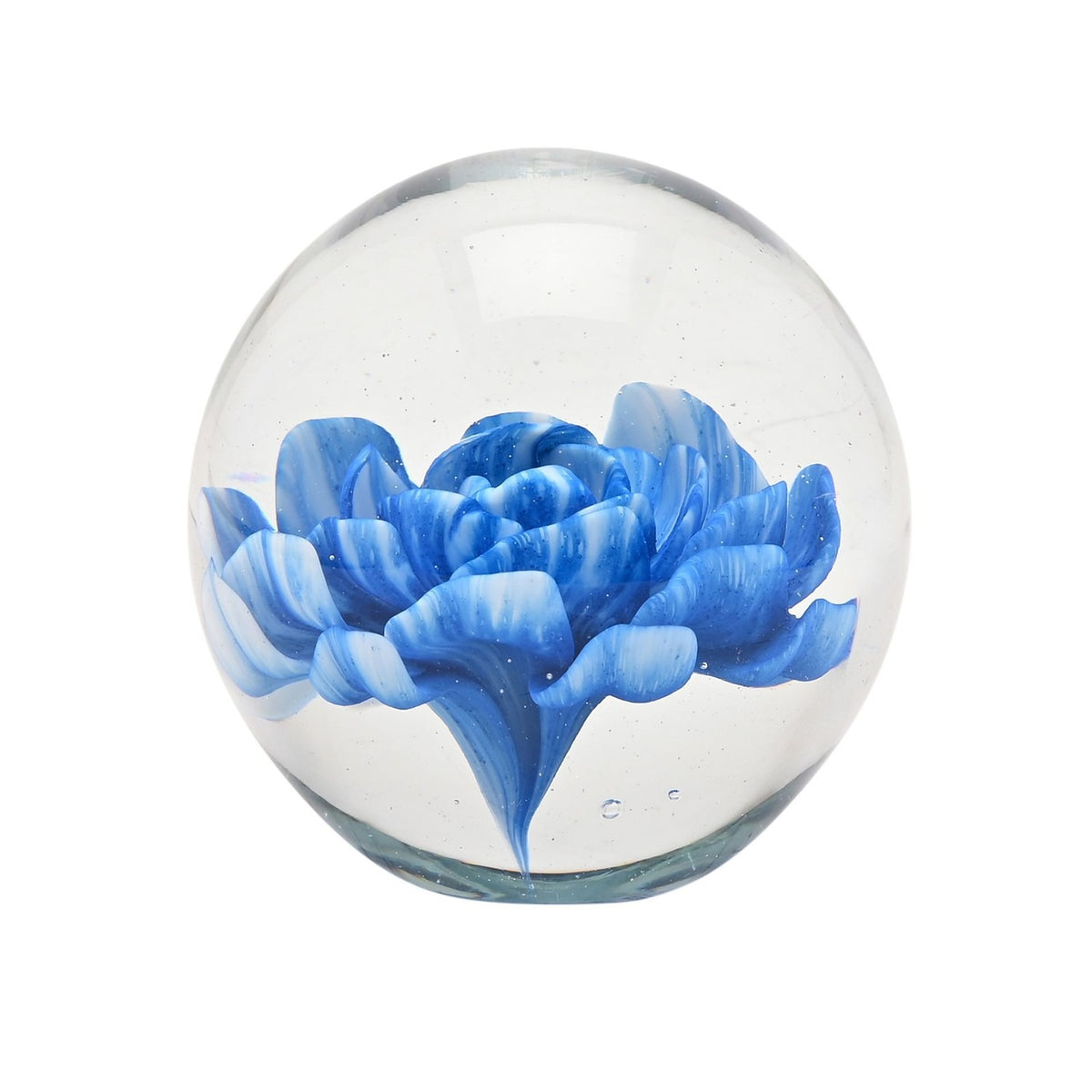 Flower Glass Sphere Paperweight - Clear & Blue