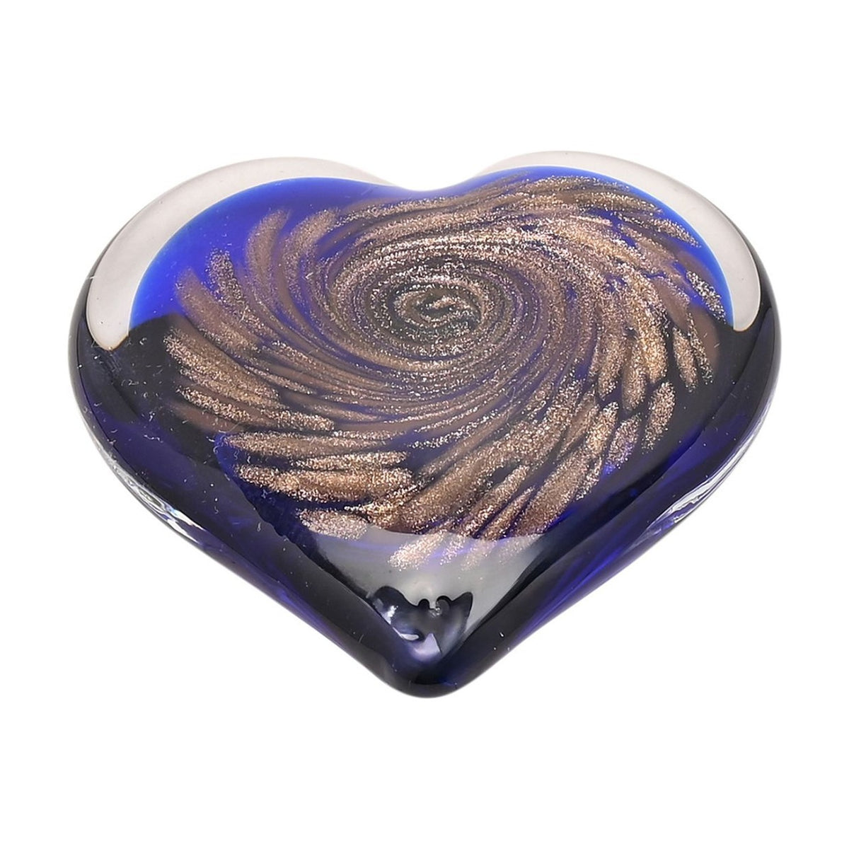 Heart Glass Paperweight with Copper Glitter Swirl - Blue