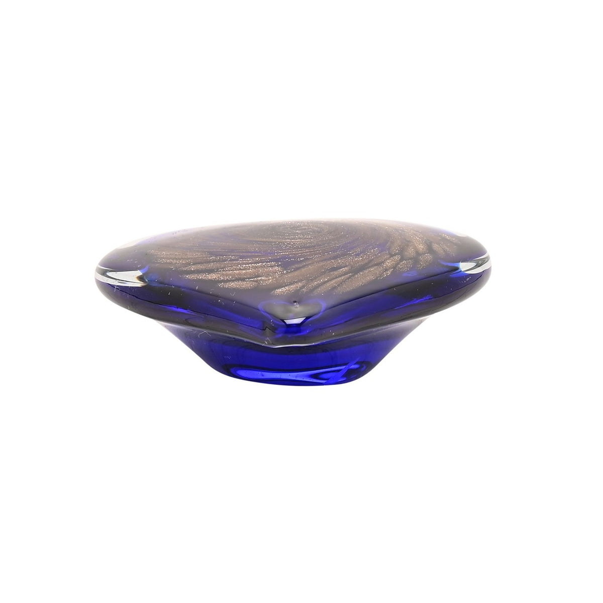 Heart Glass Paperweight with Copper Glitter Swirl - Blue