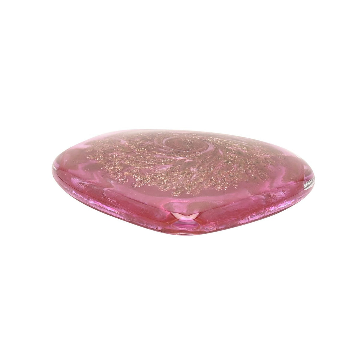 Gold Flecked Swirl Heart Glass Paperweight - Pink