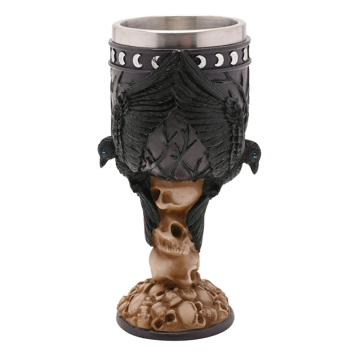 Crow and Skulls Resin Goblet Glass 160ml - Black & Beige