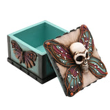 Gothic Moth and Skull Resin Trinket Box with Lid - Green