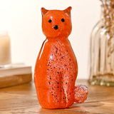 Seated Fox Glass Figurine with Speckled Chest - Orange