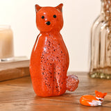 Seated Fox Glass Figurine with Speckled Chest - Orange