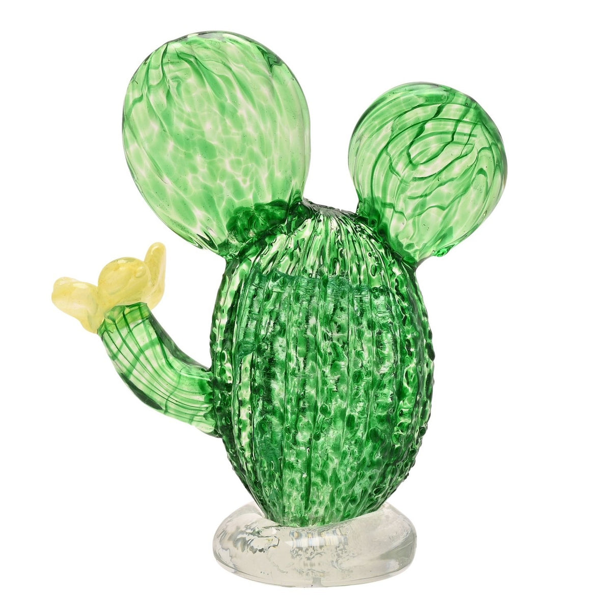 Cactus Glass Figurine with Yellow Flower 13.9cm - Green