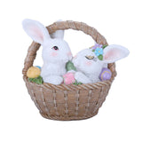 Bunnies in a Basket Resin Figurine with Eggs - Brown & White