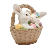 Bunnies in a Basket Resin Figurine with Eggs - Brown & White