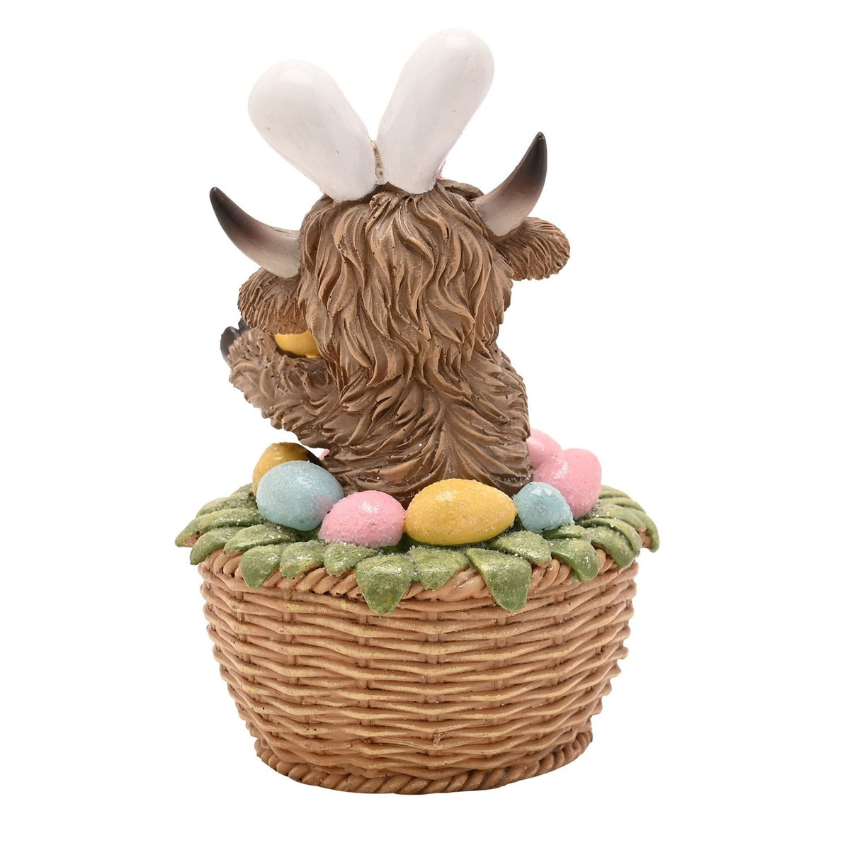 Highland Cow in an Easter Basket Resin Ornament - Brown