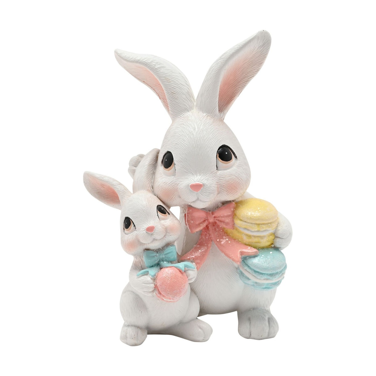 Easter Bunny Mum & Baby Macaron Resin Decoration - White