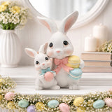 Easter Bunny Mum & Baby Macaron Resin Decoration - White