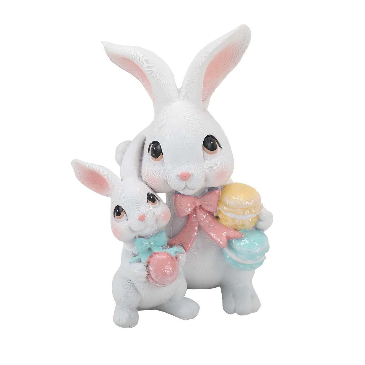 Easter Bunny Mum & Baby Macaron Resin Decoration - White