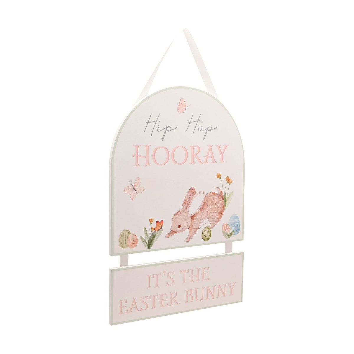 Hip Hop Hooray Easter Bunny Hanging Wooden Plaque - White