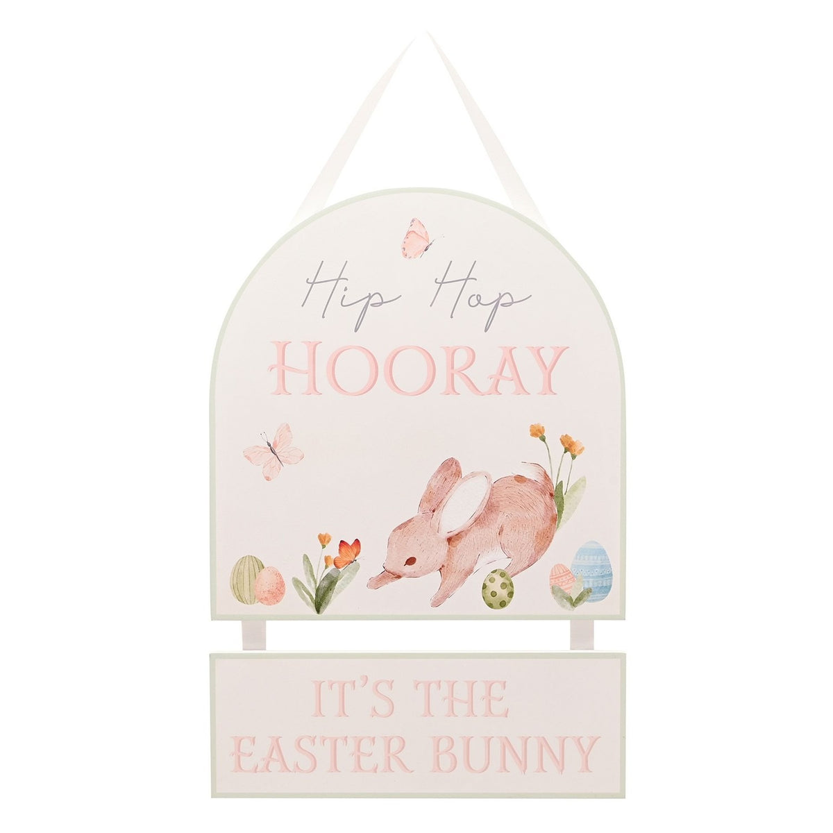 Hip Hop Hooray Easter Bunny Hanging Wooden Plaque - White
