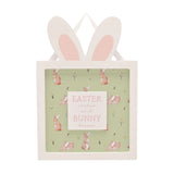 Easter Wishes Bunny Ears Hanging Wooden Plaque - Green & White