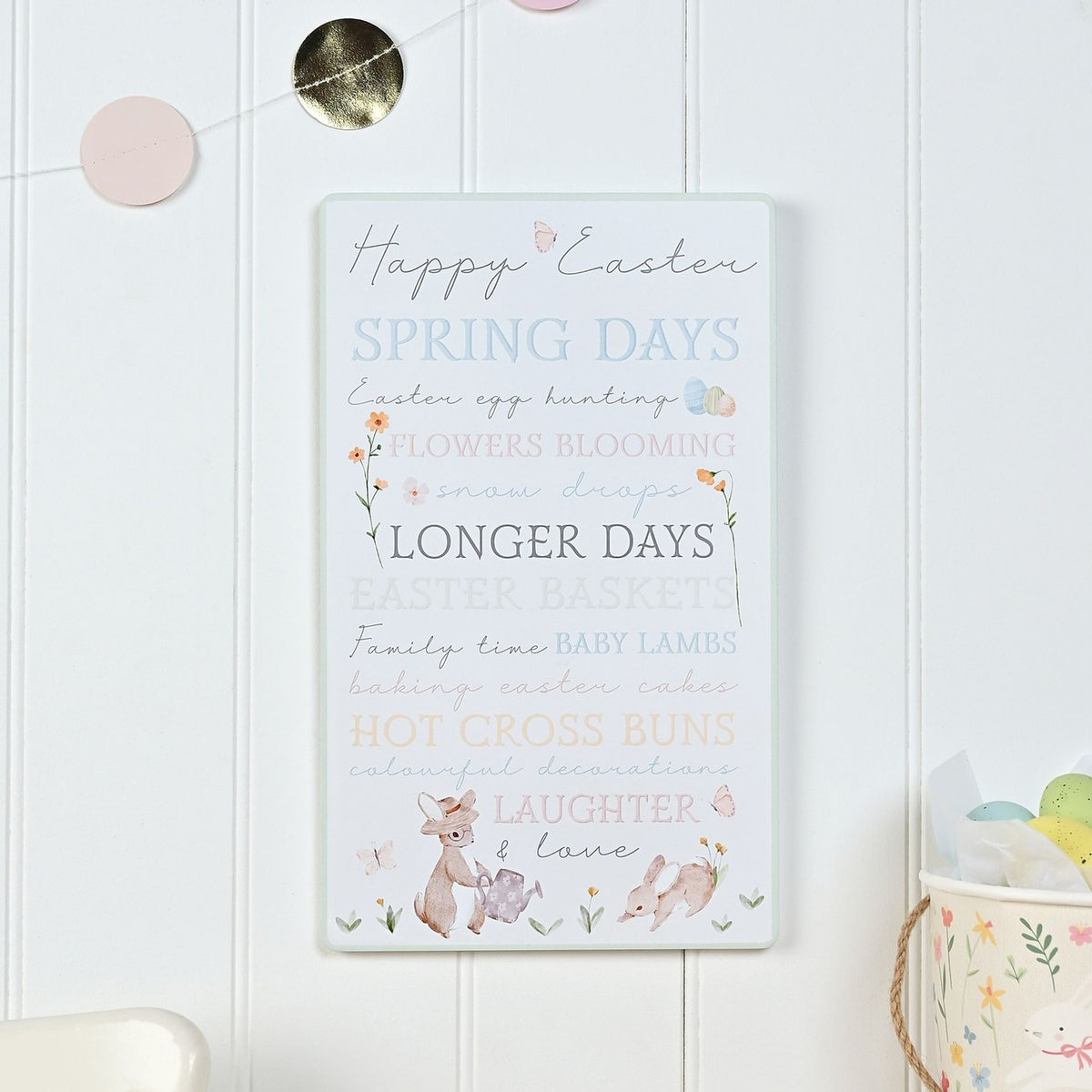 Happy Easter Spring Days Rectangular Wooden Wall Plaque
