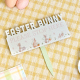 Easter Bunny Stop Here Wooden Plaque with Stake - White