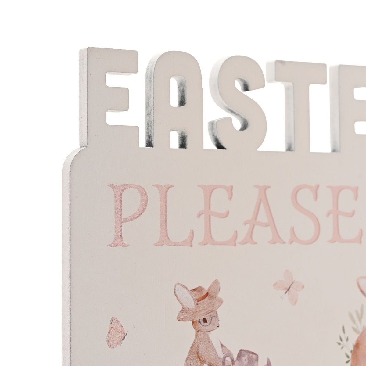 Easter Bunny Stop Here Wooden Plaque with Stake - White