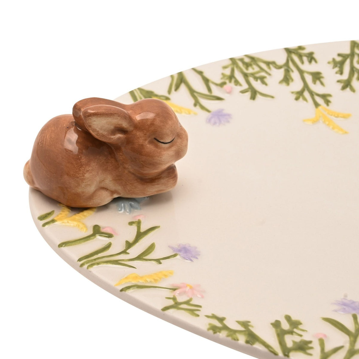 Floral Egg Ceramic Serving Plate with Bunny - White & Brown