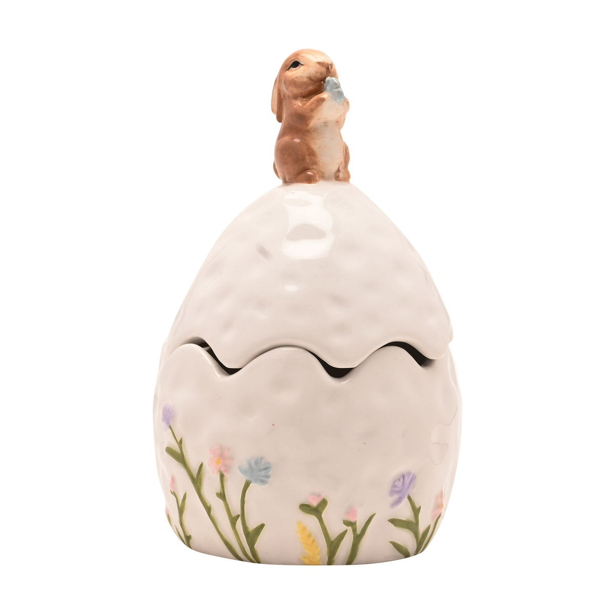 Bunny on Egg Ceramic Trinket Box with Lift-Off Lid - White