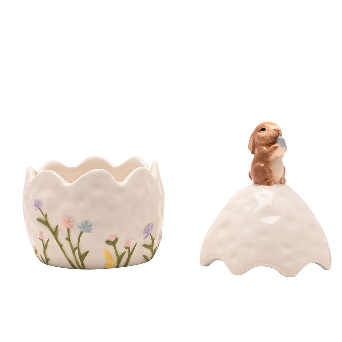 Bunny on Egg Ceramic Trinket Box with Lift-Off Lid - White