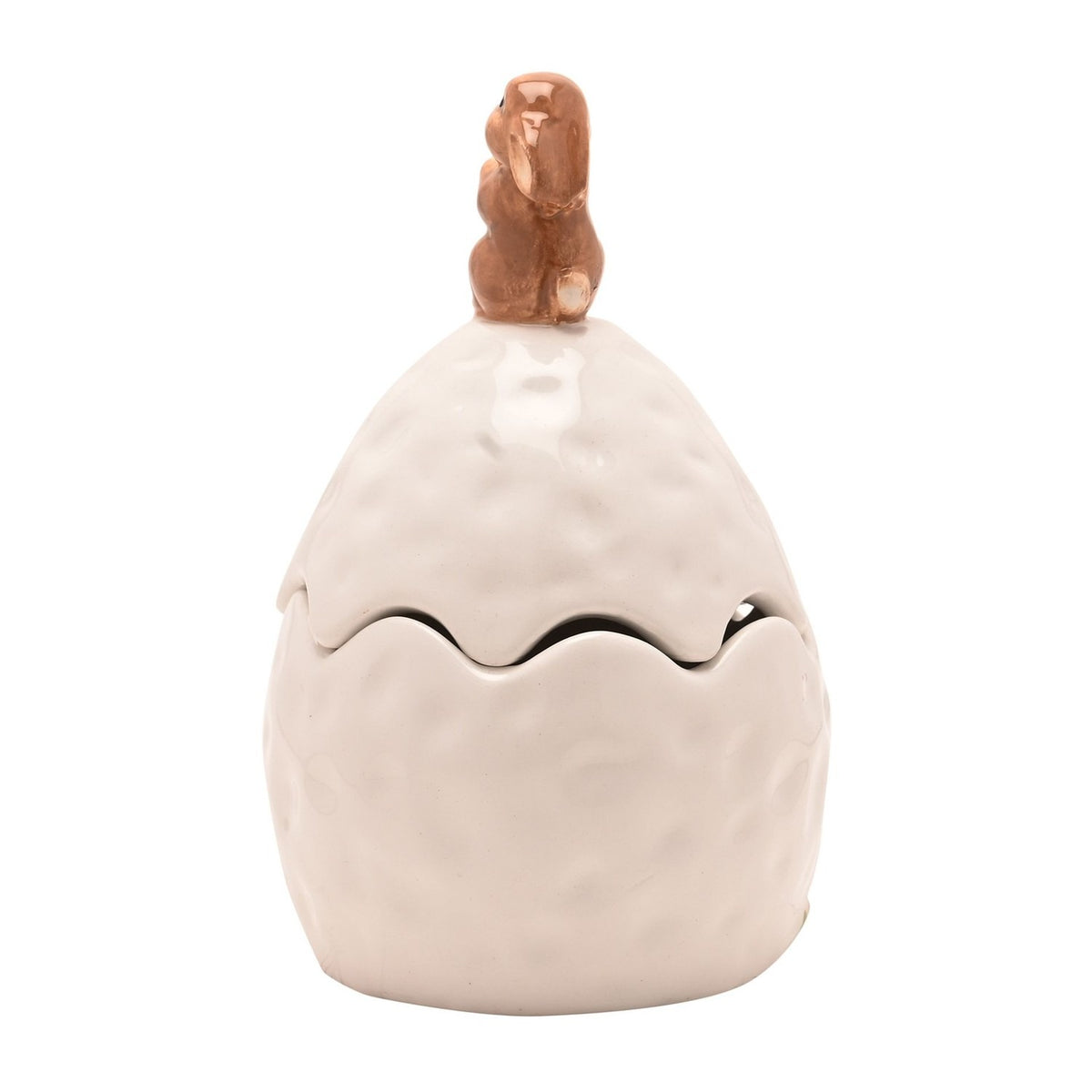 Bunny on Egg Ceramic Trinket Box with Lift-Off Lid - White