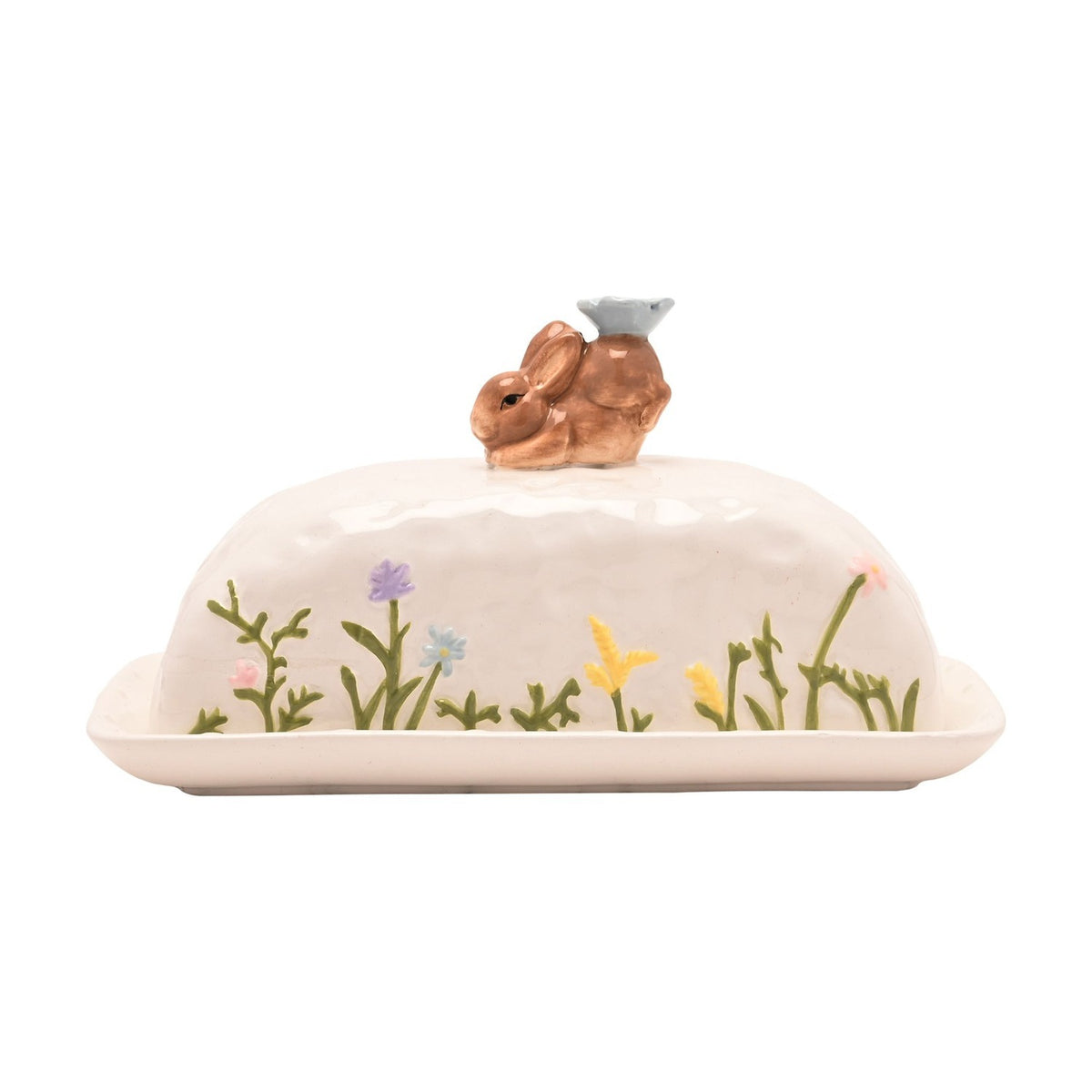Bunny Wildflower Earthenware Butter Dish with Lid - White
