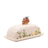 Bunny Wildflower Earthenware Butter Dish with Lid - White
