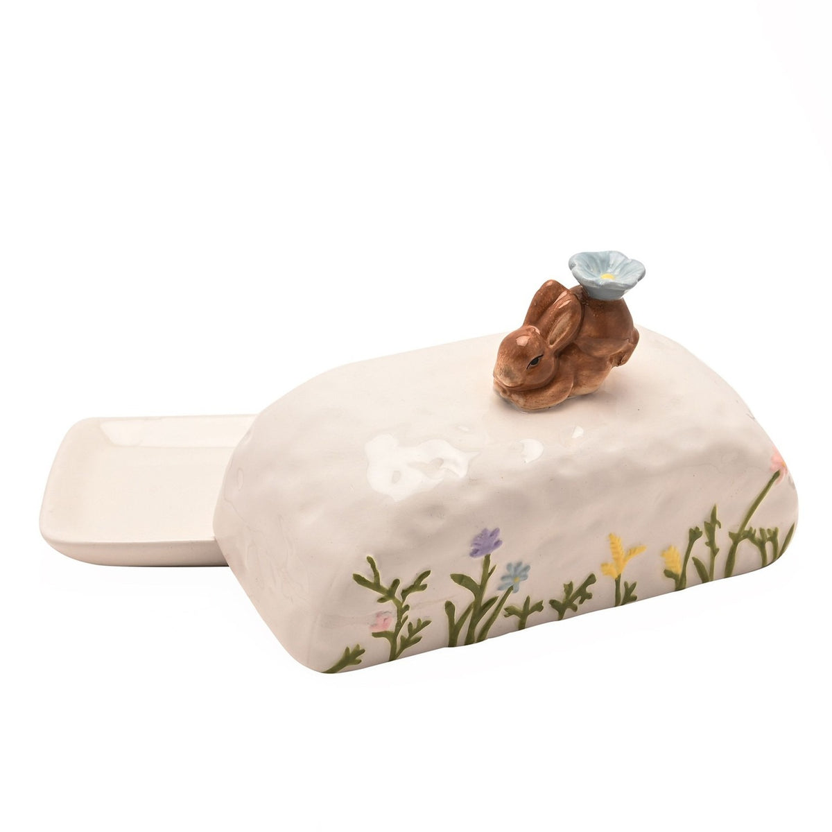 Bunny Wildflower Earthenware Butter Dish with Lid - White