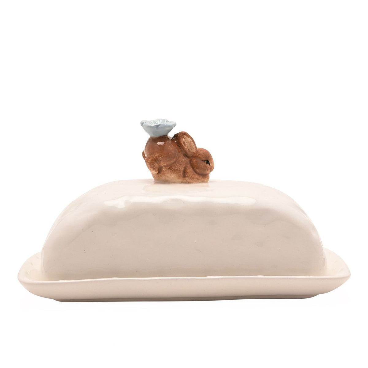 Bunny Wildflower Earthenware Butter Dish with Lid - White