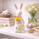 Easter Bunny Holding Flowers Ceramic Decoration 24cm - Cream