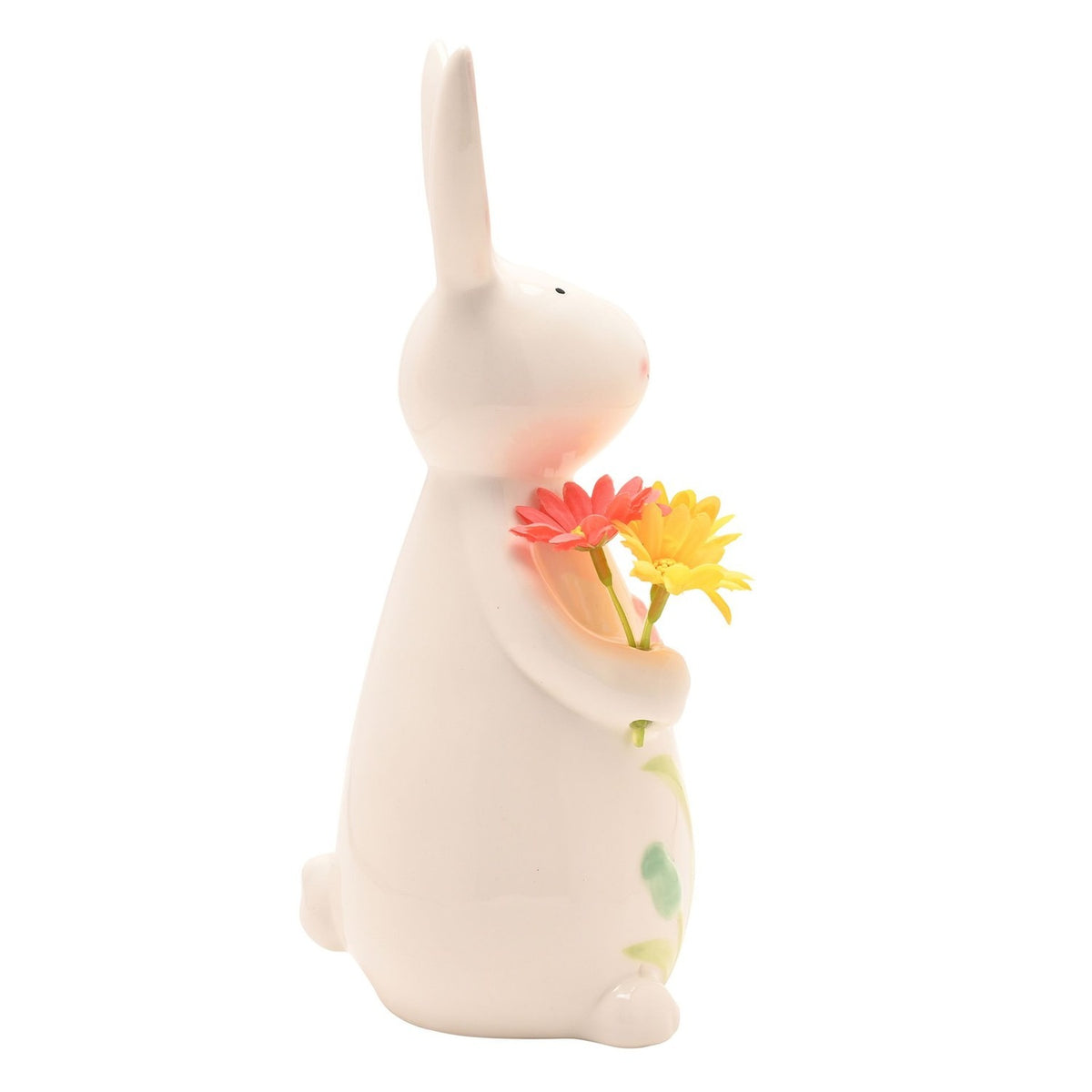 Easter Bunny Holding Flowers Ceramic Decoration 24cm - Cream