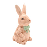 Easter Bunny Ceramic Figurine with Green Bow 11cm - Brown