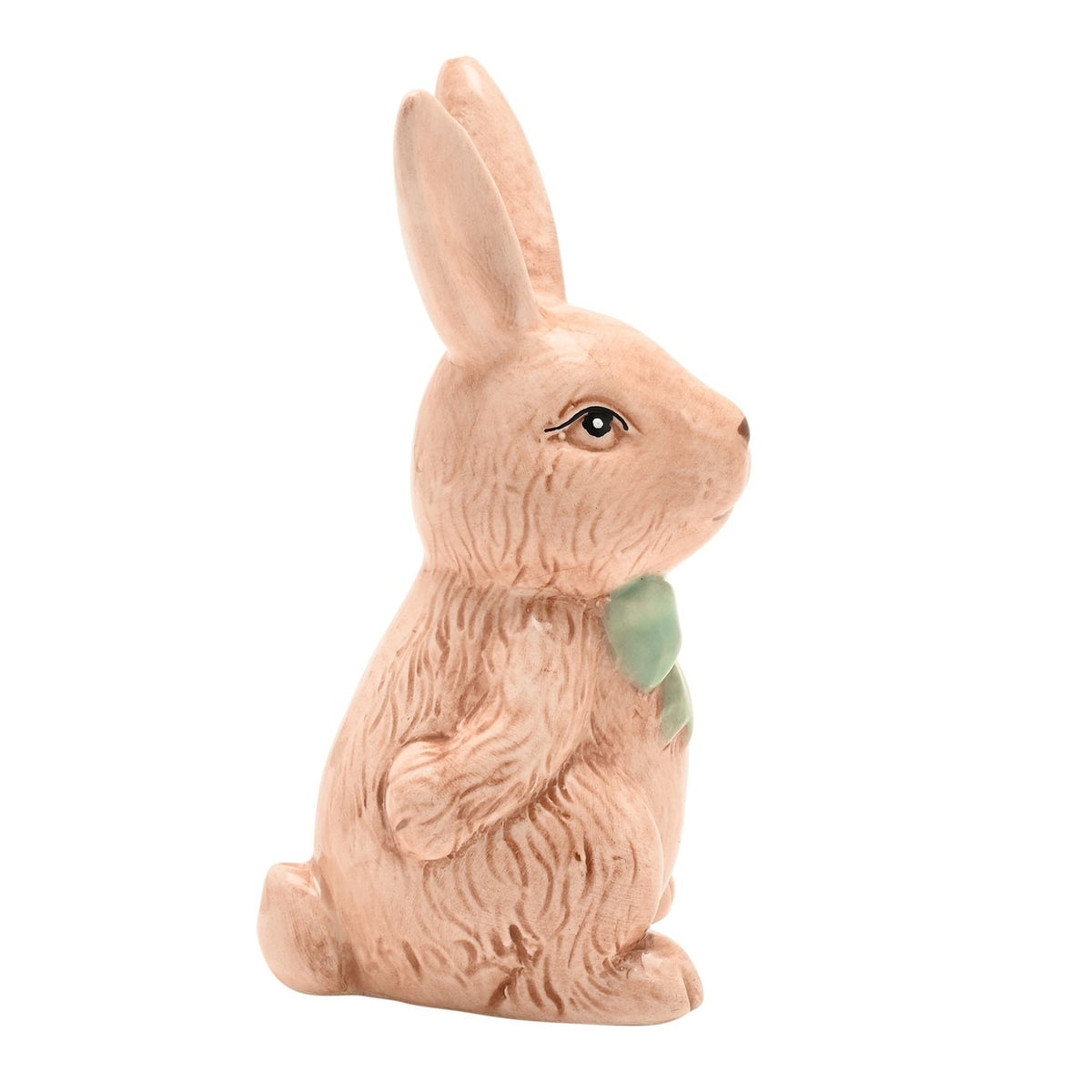 Easter Bunny Ceramic Figurine with Green Bow 11cm - Brown