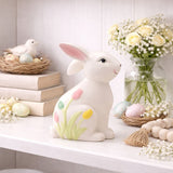 Bunny Ceramic Figurine with Floral Decor 17.5cm - White