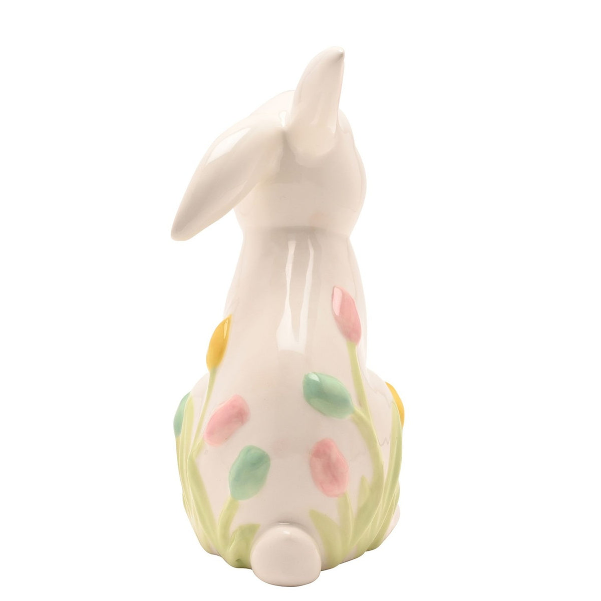 Bunny Ceramic Figurine with Floral Decor 17.5cm - White