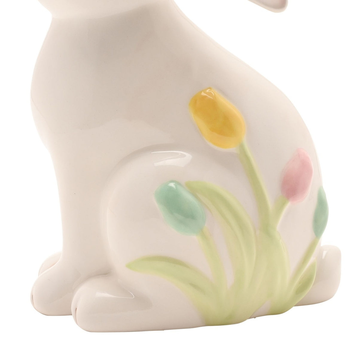 Bunny Ceramic Figurine with Floral Decor 17.5cm - White