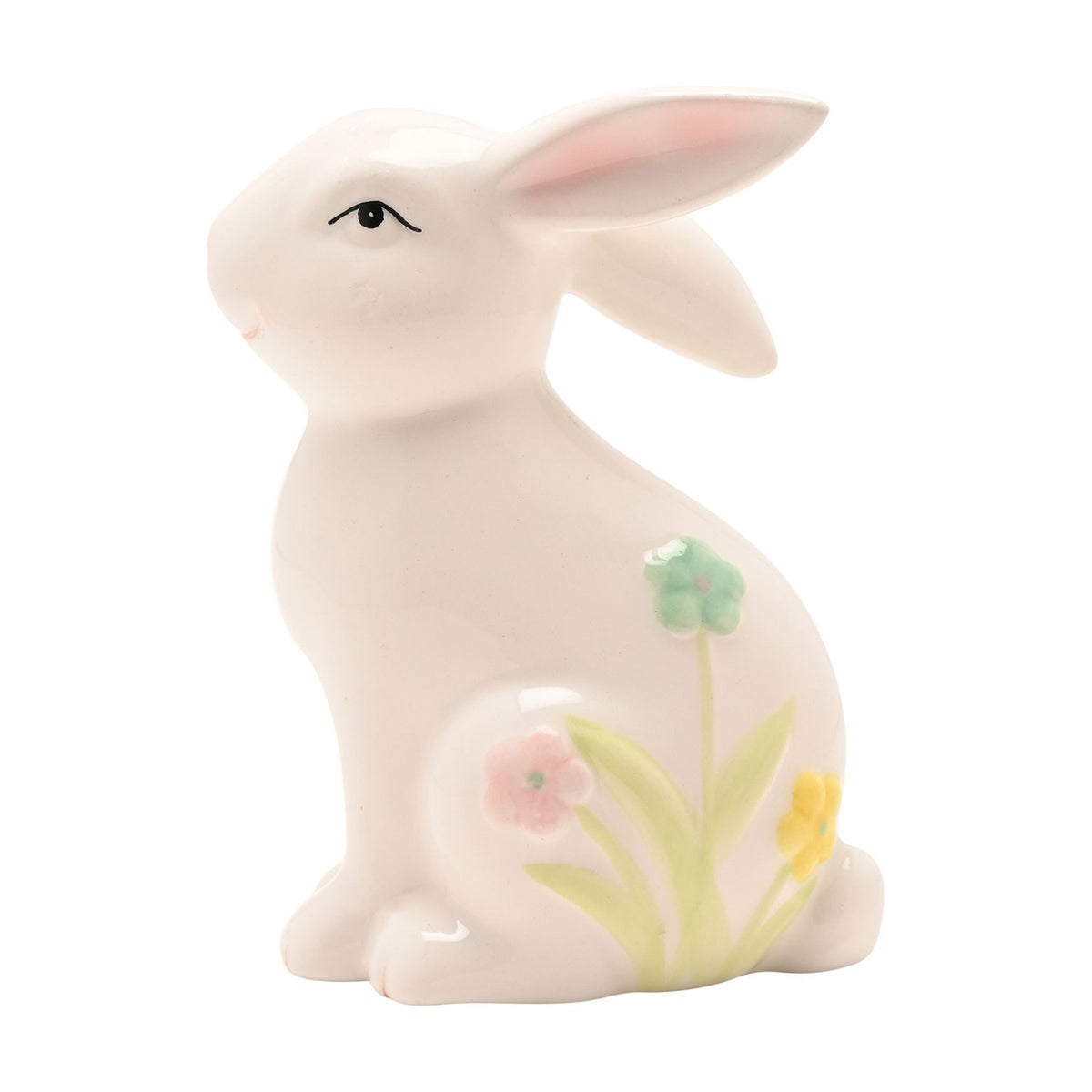 Ceramic Bunny Figurine with Floral Decor 12.5cm - White