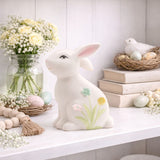 Ceramic Bunny Figurine with Floral Decor 12.5cm - White