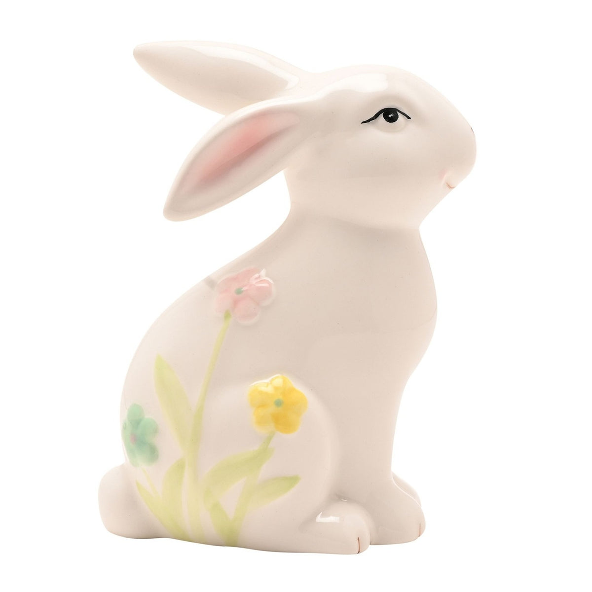 Ceramic Bunny Figurine with Floral Decor 12.5cm - White
