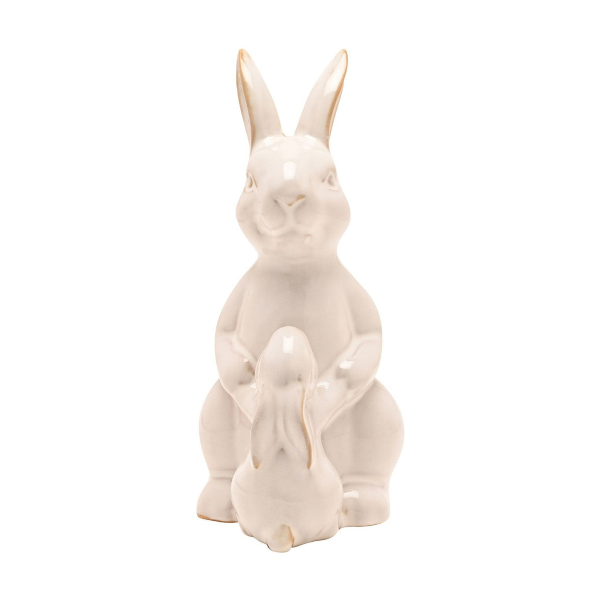 Reactive Glaze Bunny and Baby Porcelain Figurine 17cm - Off White