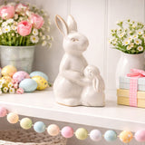 Reactive Glaze Bunny and Baby Porcelain Figurine 17cm - Off White