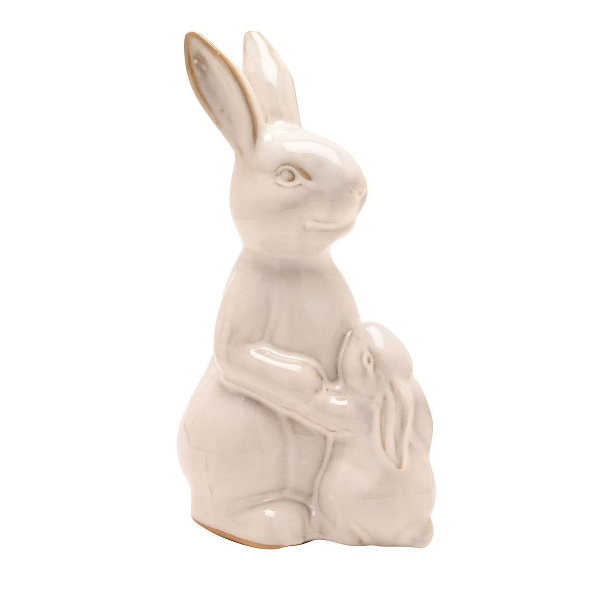Reactive Glaze Bunny and Baby Porcelain Figurine 17cm - Off White
