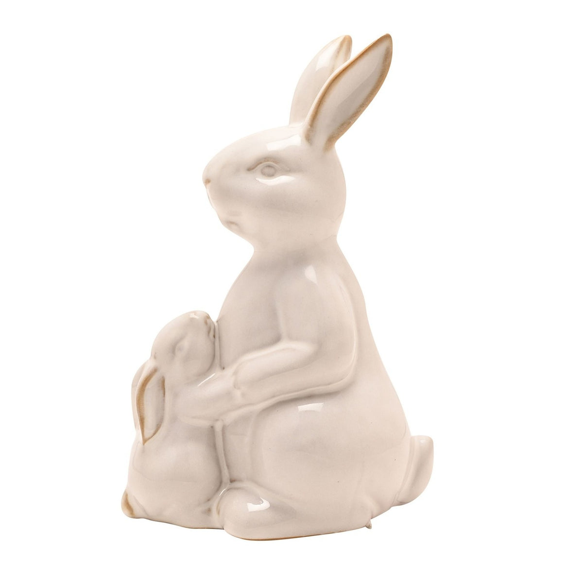 Reactive Glaze Bunny and Baby Porcelain Figurine 17cm - Off White