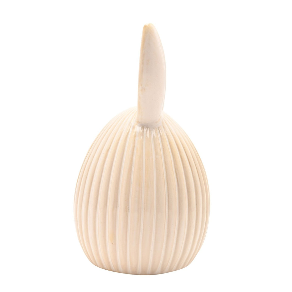 Ribbed Easter Egg with Bunny Ears Porcelain Ornament - Beige