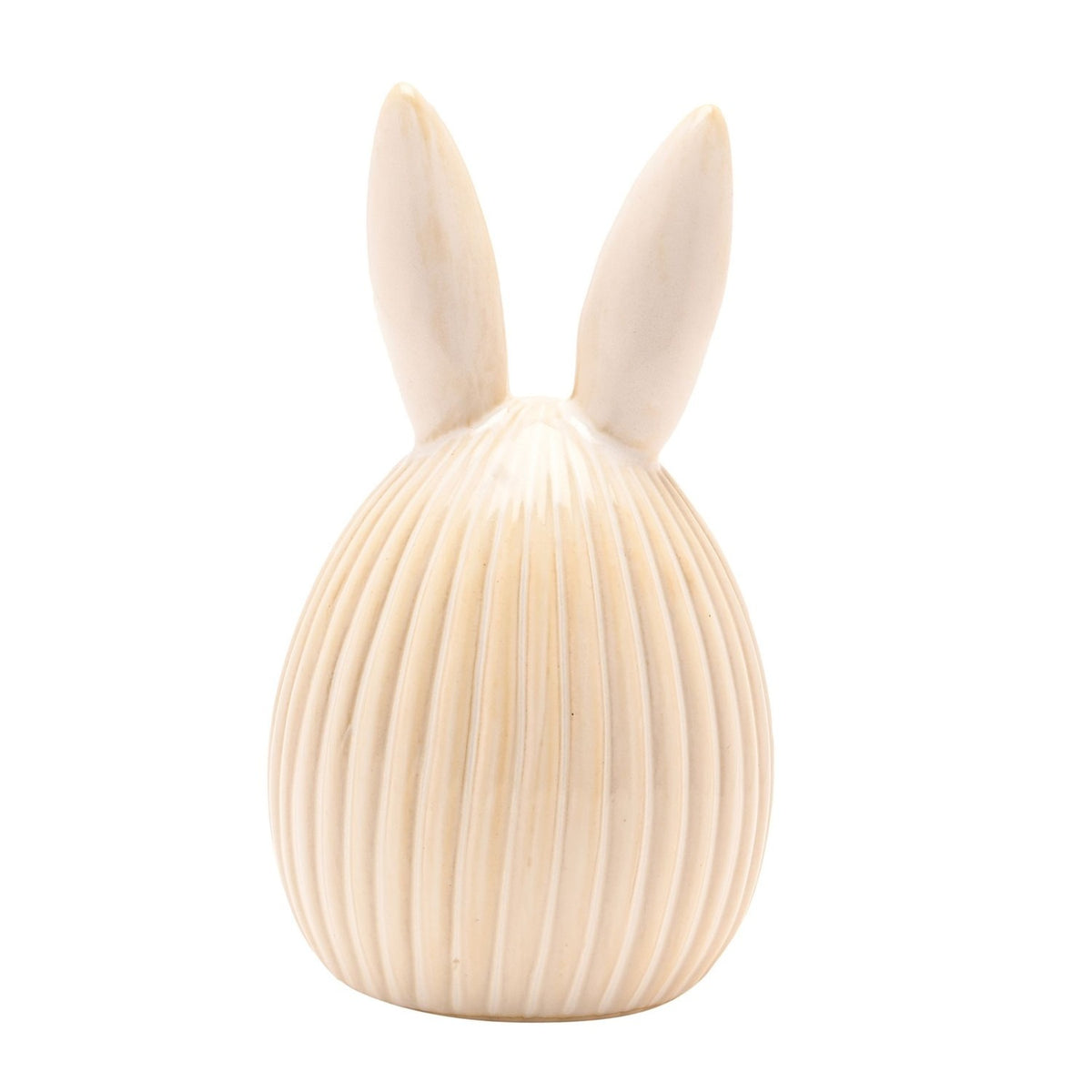 Ribbed Easter Egg with Bunny Ears Porcelain Ornament - Beige