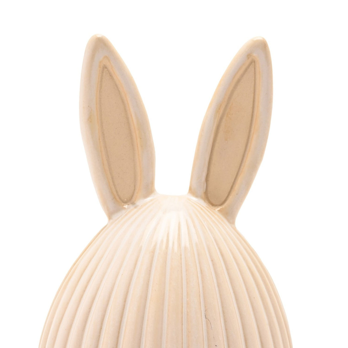 Ribbed Easter Egg with Bunny Ears Porcelain Ornament - Beige
